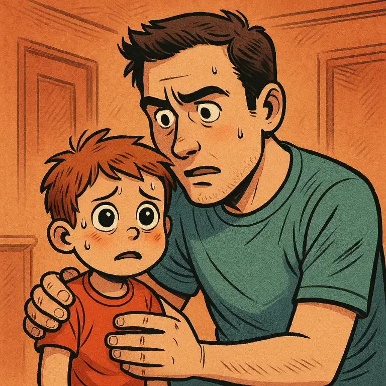 Ilustración de un padre abrazando a su hijo