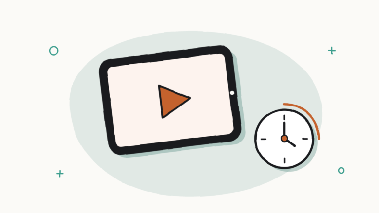 Una tablet con un triángulo de reproducción y un reloj