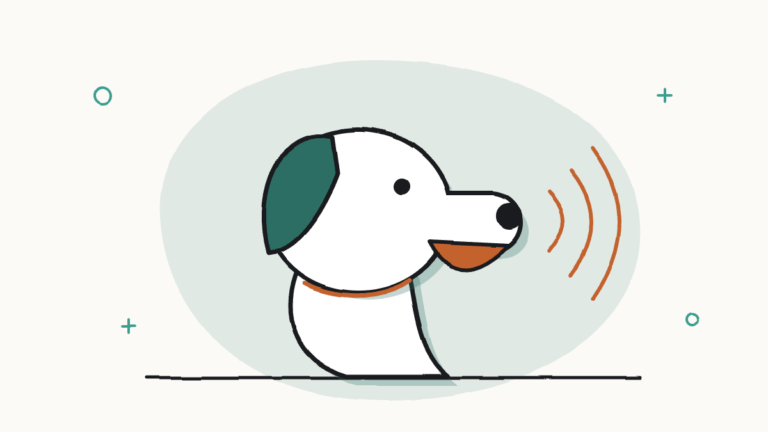 Perro ladrando con tres arcos de sonido